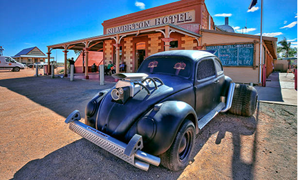 Hot rod in front of Silverton Hotel, Silverton, New South Wales, Australia. 